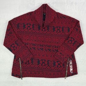 IZOD Womens XXL Tango Red Jacquard Fair Isle Cozy Shawl Collar Side Zip Sweater